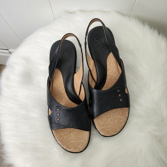 Sofft Black Leather 2" Kitten Heels Slingback Sandals - Picture 3 of 11